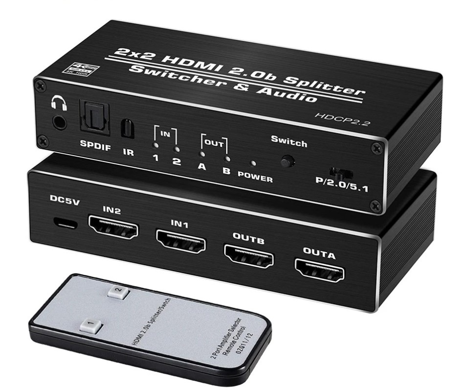 Переключатель сплиттер HDMI v.2.0 на 2 выхода 4K@60Hz 18 Гбит/с ARC
