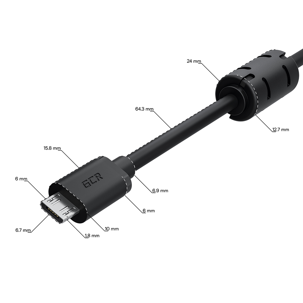 GCR PRO Кабель PROF MicroUSB 2.0 феррит экран армирование