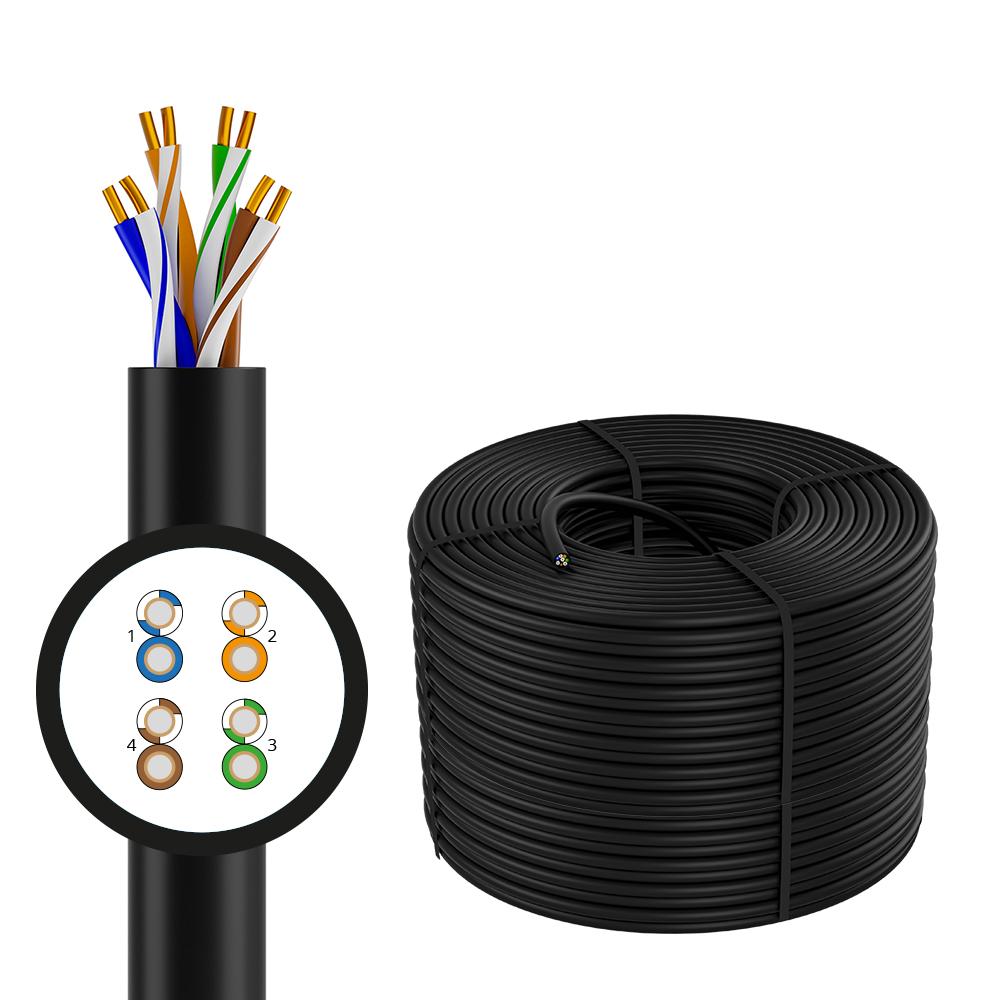 4PH Кабель LAN витая пара - патч корд UTP 305м Cat.5e CCA 4х2х0,5 (24AWG) одножильный (Solid) черный, бухта