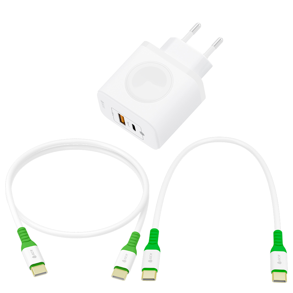 GCR PRO Комплект СЗУ 3в1 GaN+магнитная зарядка PD+2 кабеля Type-C PD 60W