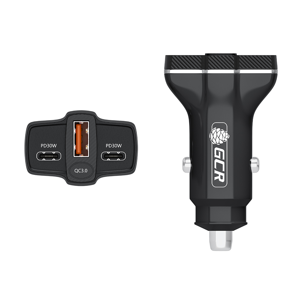 GCR PRO Автомобильное зарядное устройство 3в1 USB QC3.0 + 2*Type-C PD 30W