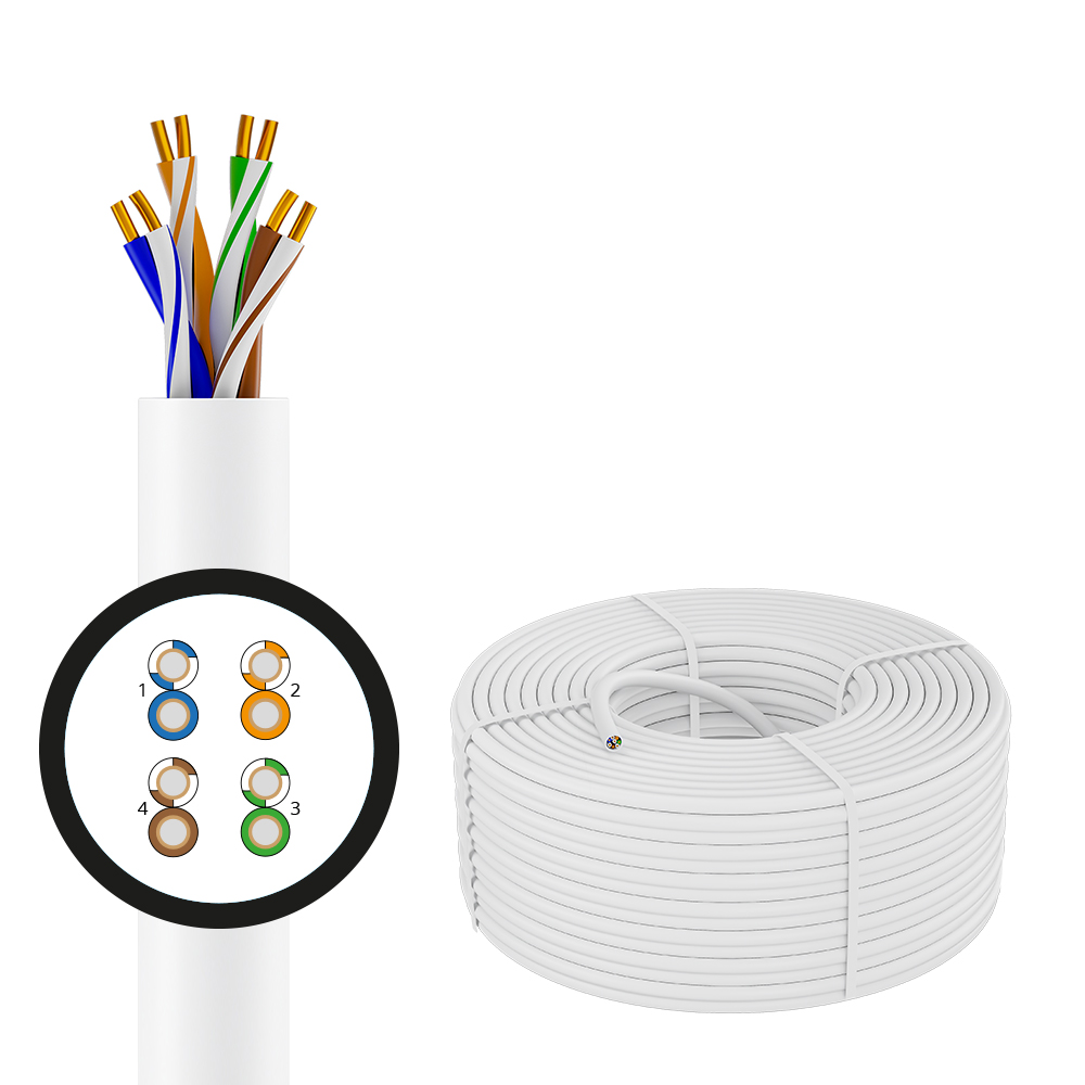 4PH Кабель LAN витая пара - патч корд UTP 50м Cat.5e CCA 4х2х0,5 (24AWG) одножильный (Solid) белый, бухта
