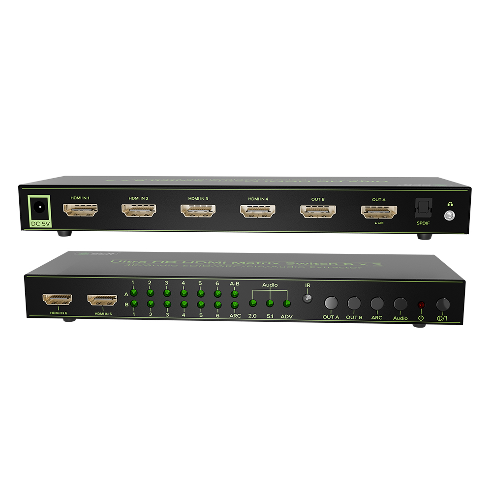 Матричный переключатель HDMI 6х2 6 устройств к 2 мониторам 4Kx2K ARC PIP 3D