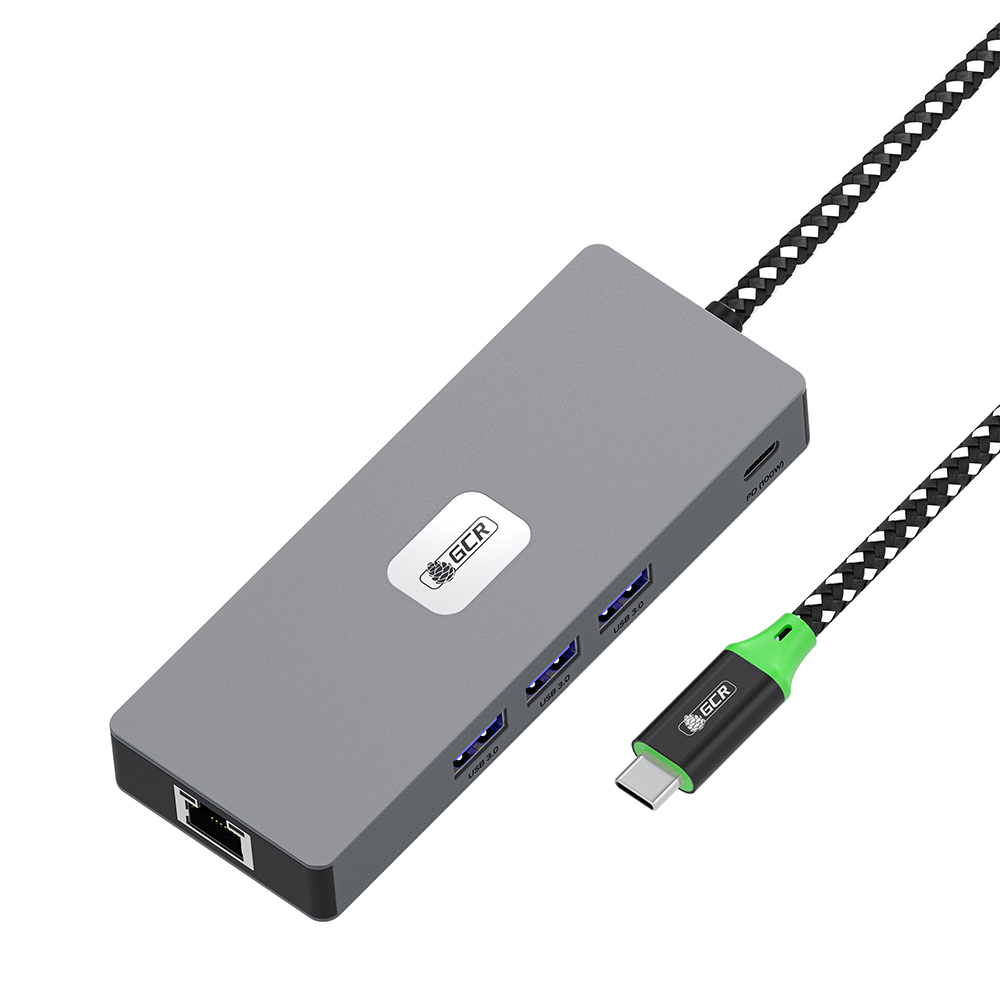 GCR PRO Док-станция 8в1 Type-C USB Hub 5Gbps PD 100W 4K60Hz HDMI/DP RJ45 1000Mbps