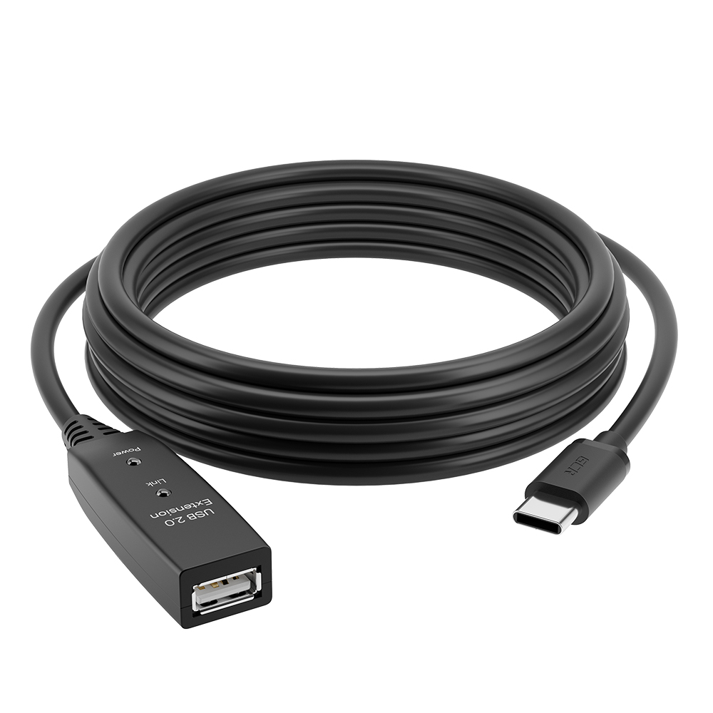 GCR PRO Активный кабель переходник Type-C на AF USB 2.0 кабель с усилителем сигнала + доп питание