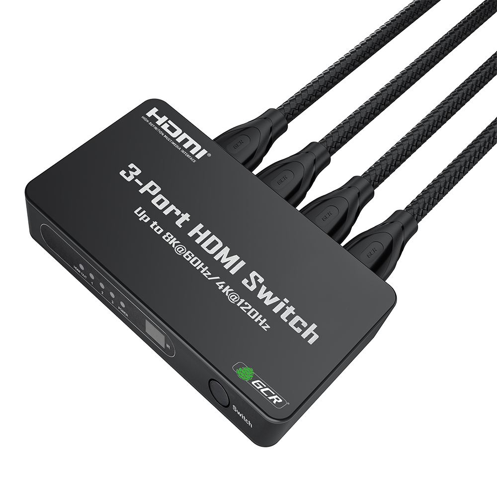 GCR Переключатель HDMI 2.1 3х1 3 устройства к 1 монитору 8K60Hz HDCP 2.3 для PS4 Pro PS5 XBox X