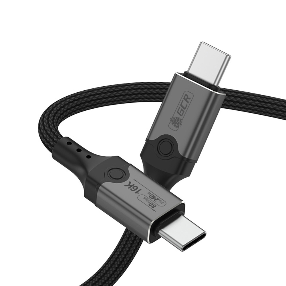 GCR PRO Кабель USB 5.0 Type-C 240W 80 Гбит/с 16K VIDEO M/M в оплетке текстиль