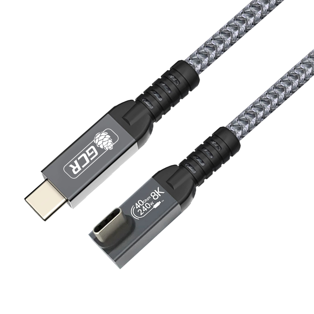 GCR PRO Кабель угловой USB4 Type-C 240W 40Гбит/с 8K60Hz Г-образный боковой в оплетке текстиль