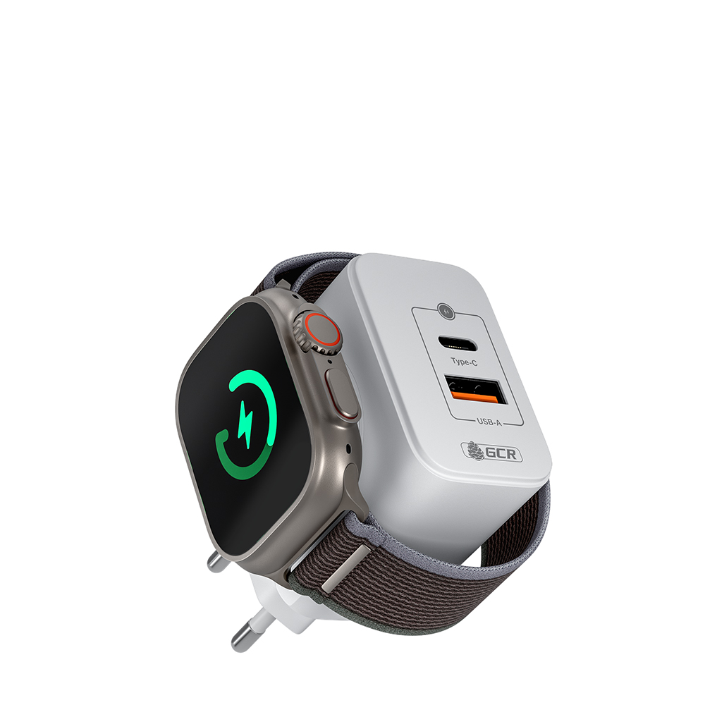 GCR PRO Сетевое зарядное устройство 3в1 GaN 20W QC/PD USB+USB-C+беспроводная 3W