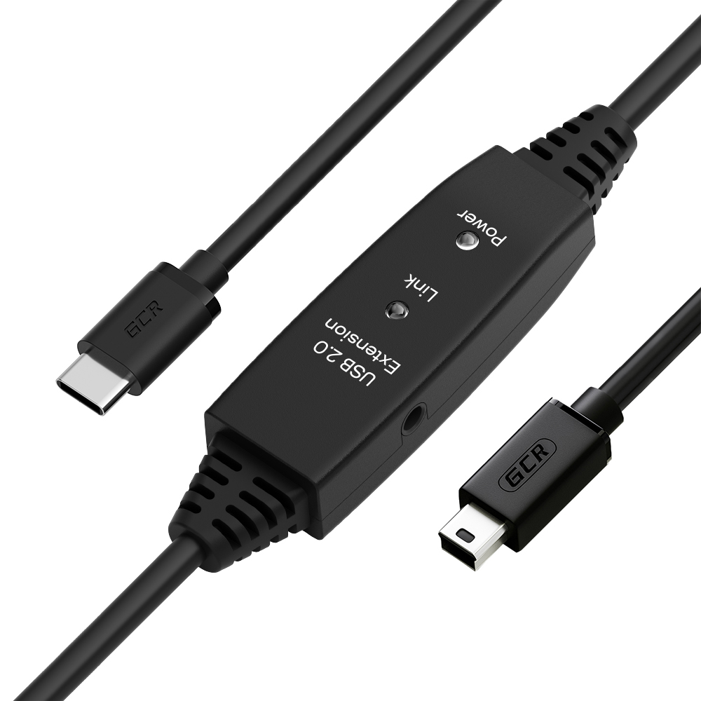 GCR PRO Активный кабель Type-C/MiniB USB 2.0 с усилителем сигнала + доп питание
