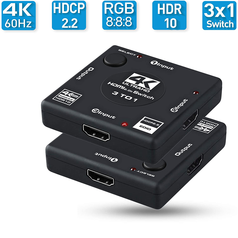 Переключатель HDMI 2.0 3 x 1 4K@60Hz 3 устройства к 1 монитору
