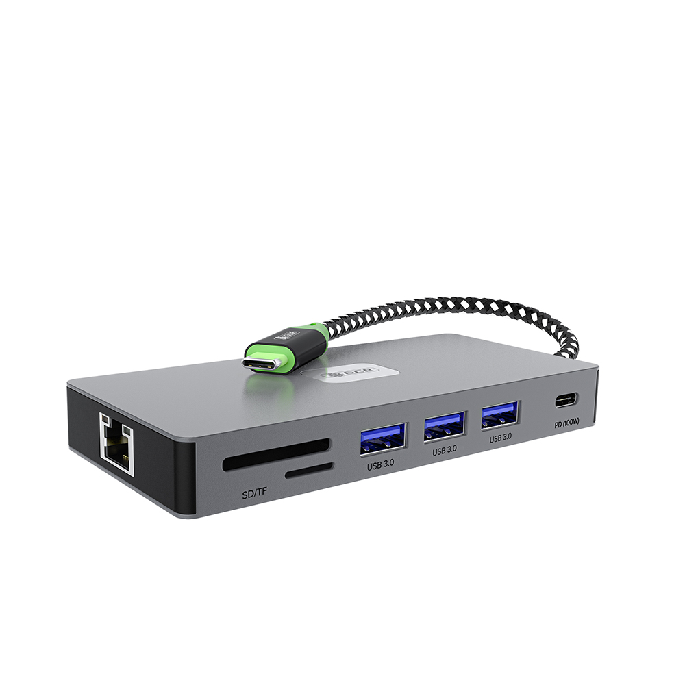 GCR PRO Док-станция 11в1 USB Type-C на 2*Type-C PD 100W + 3*USB3.0 + HDMI 4K60Hz + VGA + RJ45 1000Mbps + TF/SD + 3,5mm Audio