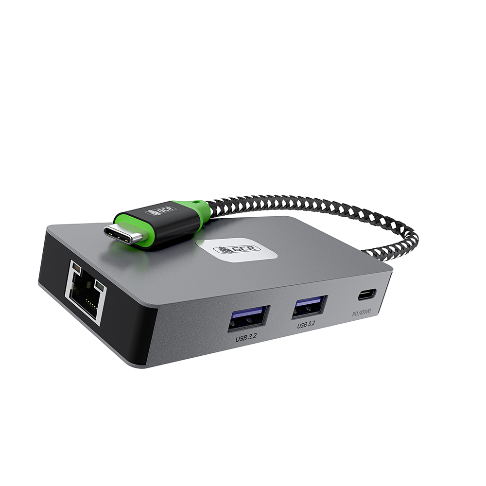 GCR PRO Док-станция 6в1 USB Type-C на Type-C PD 100W + 3*USB3.2 + HDMI 4K60Hz + RJ45 1000Mbps