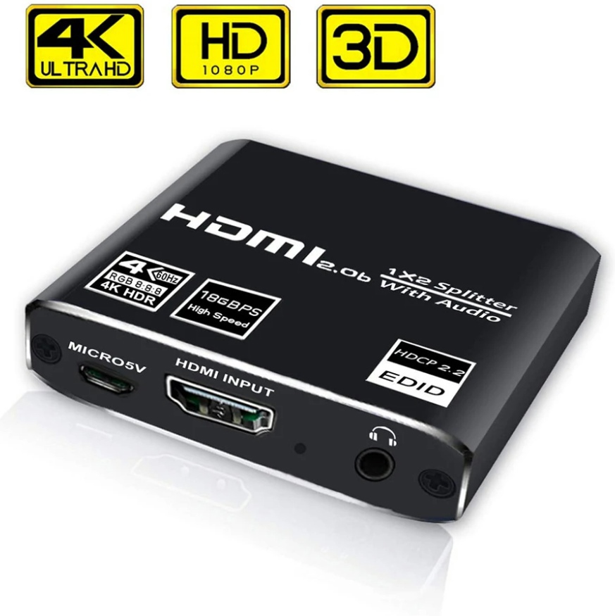 Сплиттер HDMI 2.0 разветвитель 1 на 2 выхода + AUX, Ultra HD 4K для PS4 Pro