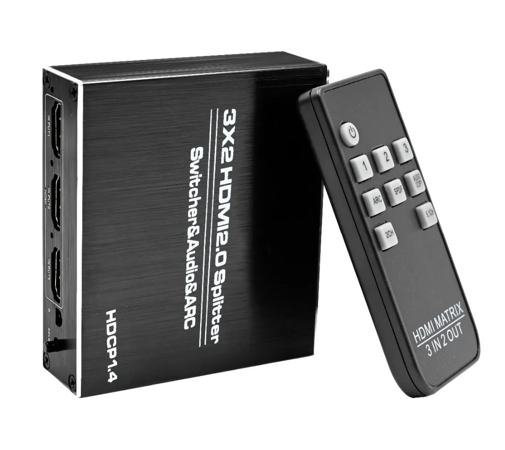 Разветвитель-переключатель HDMI 2.0 3x2 3 устройства к 2 мониторам