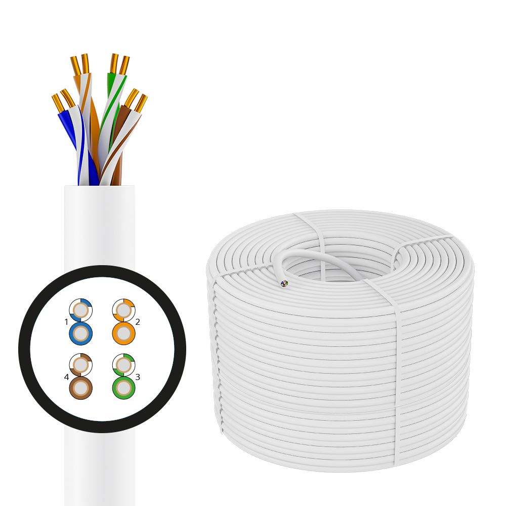 4PH Кабель LAN витая пара - патч корд UTP 305м Cat.5e CCA 4х2х0,5 (24AWG) одножильный (Solid) белый, бухта
