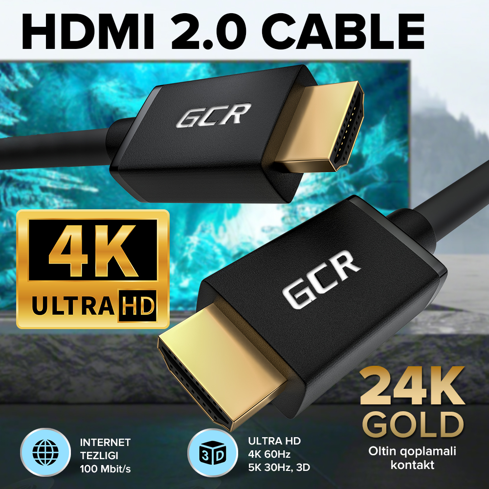 GCR Кабель HDMI 2.0 2Х экран фольга UHD 4K 60Hz 18 Гбит