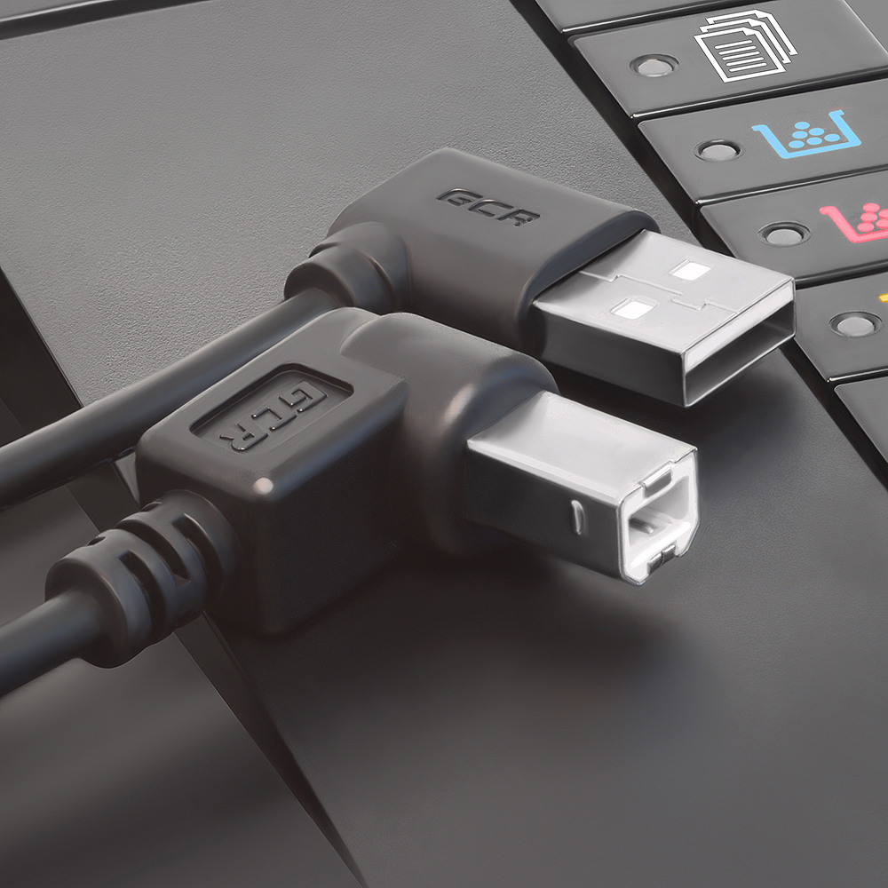 GCR PRO Кабель USB 2.0 AM левый угол / BM правый угол