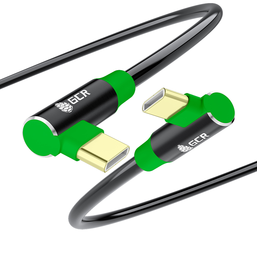 GCR PRO Кабель угловой Type-C/Type-C 60W PD быстрая зарядка силикон GOLD