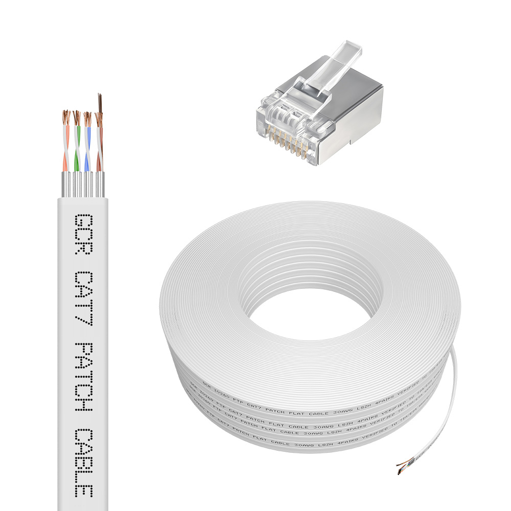 GCR PRO Кабель LAN DIY витая пара плоский в бухте FTP кат.7 медь LSZH + коннекторы RJ-45 8p8c