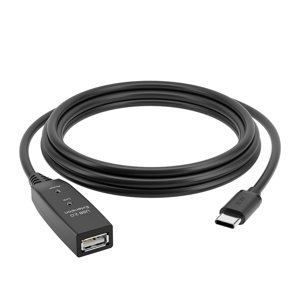 GCR PRO Активный кабель переходник Type-C на AF USB 2.0 кабель с усилителем сигнала + доп питание