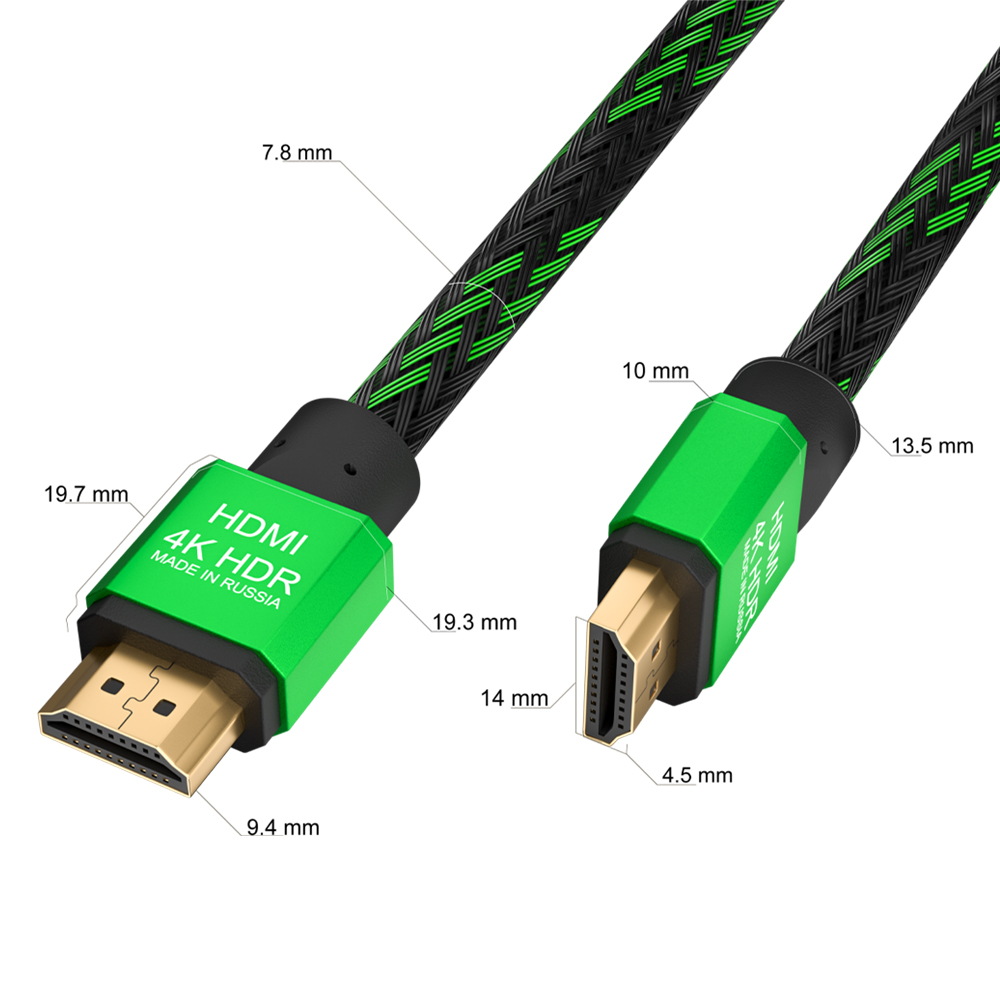 GCR PRO Кабель PROF HDMI 2.0 3Х экран UHD 4K 60Hz 18 Гбит в оплетке нейлон