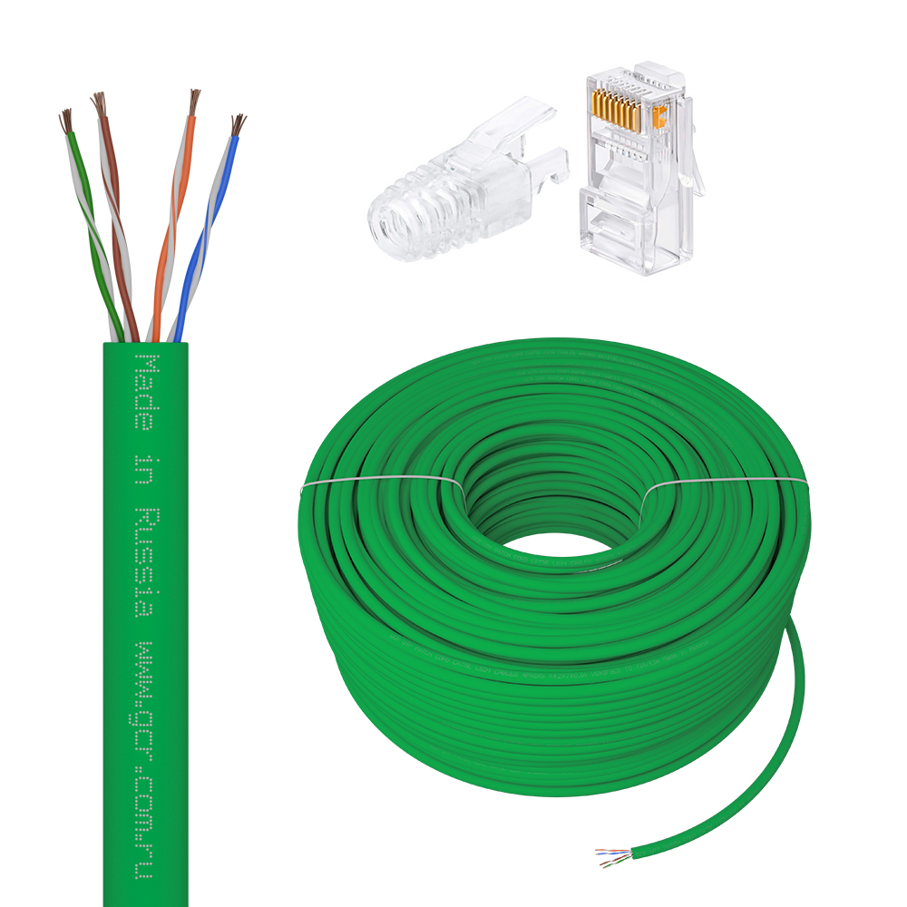 GCR PRO Кабель LAN DIY витая пара в бухте UTP кат.5e CCA LSZH + коннекторы RJ-45 8p8c
