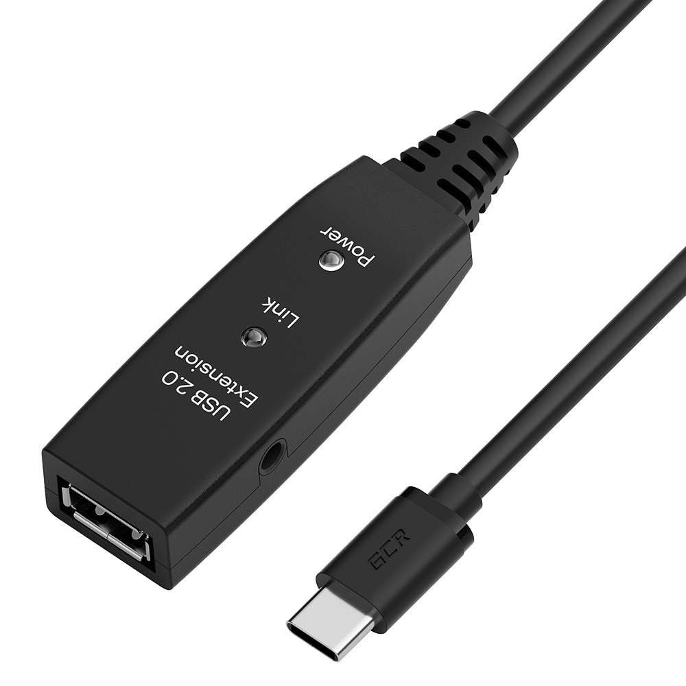 GCR PRO Активный кабель переходник Type-C на AF USB 2.0 кабель с усилителем сигнала + доп питание