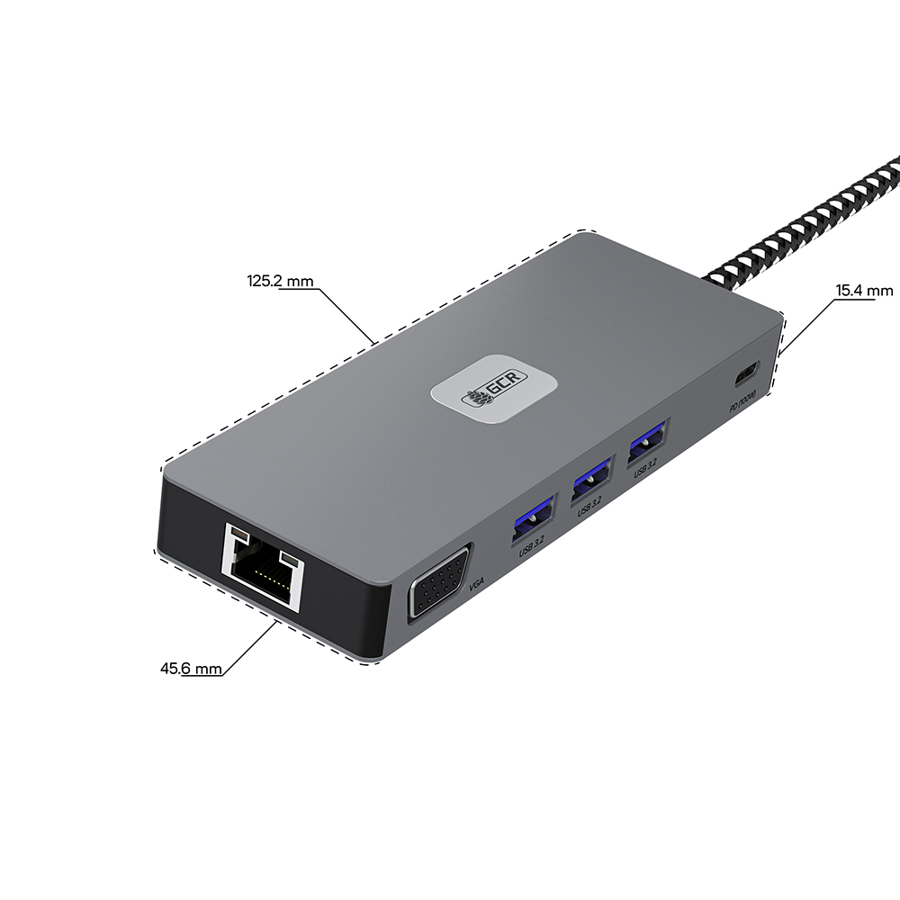 GCR PRO Док-станция 11в1 USB-C HUB 3*USB 3.2 10Gbps Type-C PD 100W HDMI/DP 4K VGA RJ45 TF/SD Audio