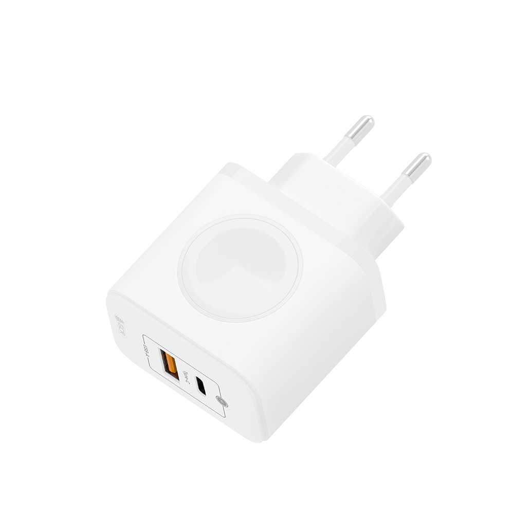 GCR PRO Сетевое зарядное устройство 3в1 GaN 20W QC/PD USB+USB-C+беспроводная 3W