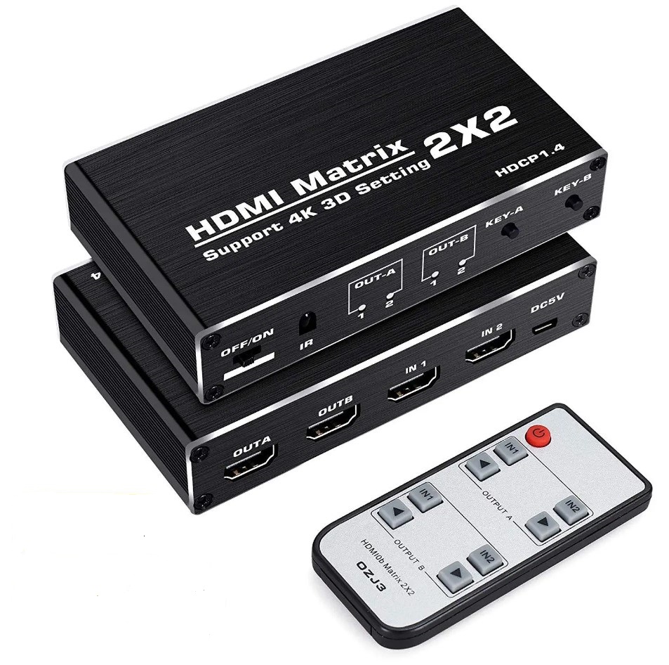 Матричный переключатель HDMI 2х2 4K 2 устройства на 2 дисплея