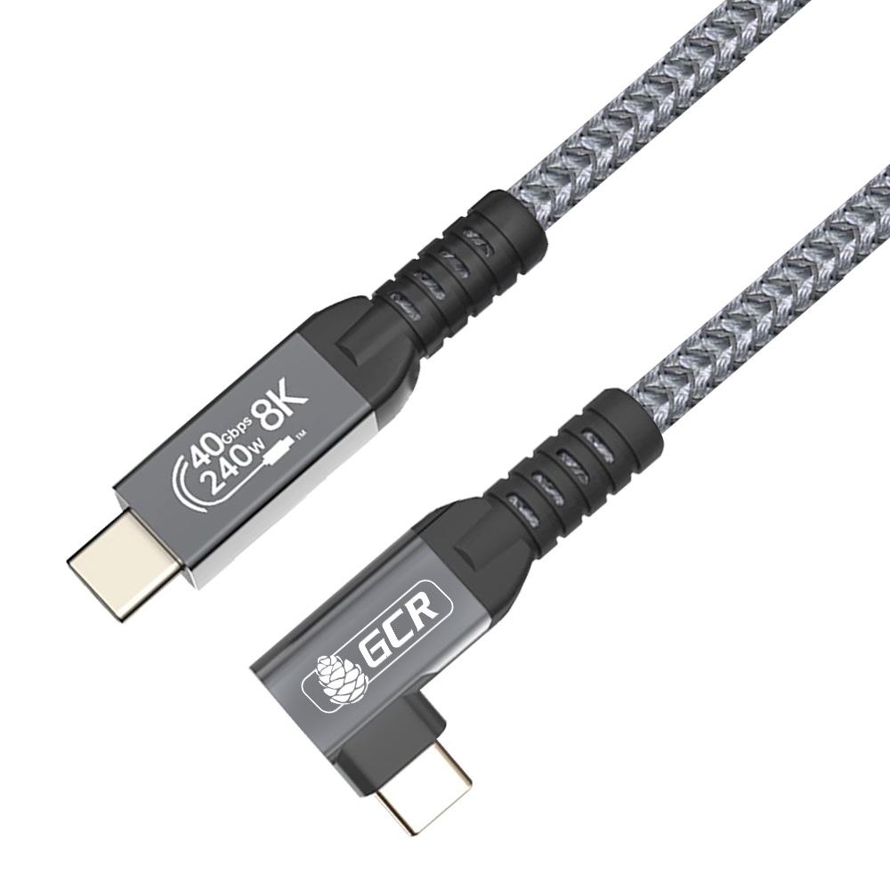 GCR PRO Кабель угловой USB4 Type-C 240W 40Гбит/с 8K60Hz боковой разъем в оплетке текстиль