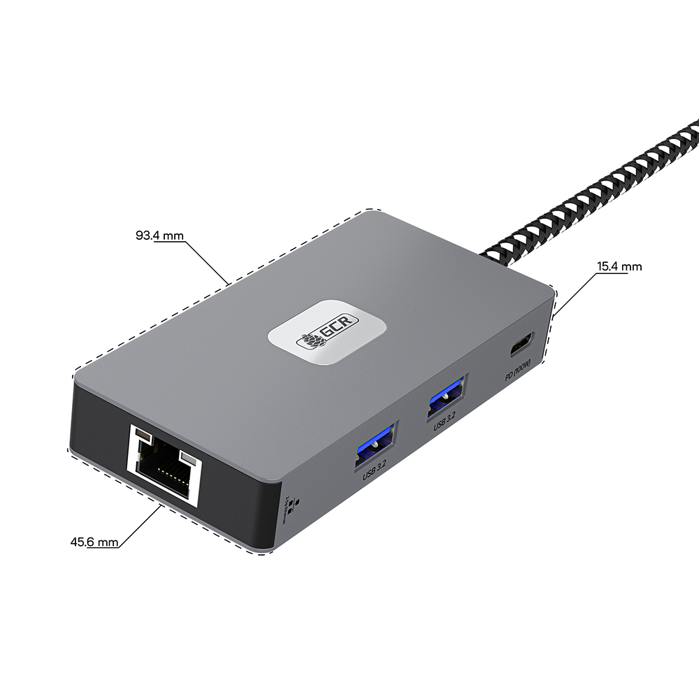 GCR PRO Док-станция 7в1 USB-C HUB 2*USB 3.2 10Gbps Type-C PD 100W HDMI 4K RJ45 2.5G TF/SD