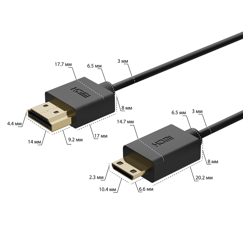 Кабель HDMI на Mini-HDMI UltraHD 4K 60Hz для подключения фотоаппарата, видеокамеры, ТВ, проектора