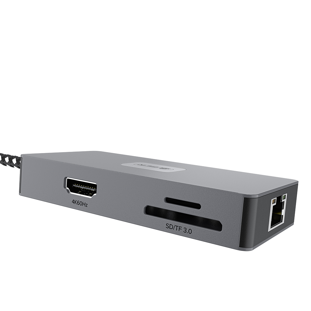 GCR PRO Док-станция 7в1 USB-C HUB 2*USB 3.2 10Gbps Type-C PD 100W HDMI 4K RJ45 2.5G TF/SD