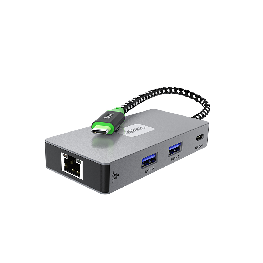 GCR PRO Док-станция 7в1 USB-C HUB 2*USB 3.2 10Gbps Type-C PD 100W HDMI 4K RJ45 2.5G TF/SD