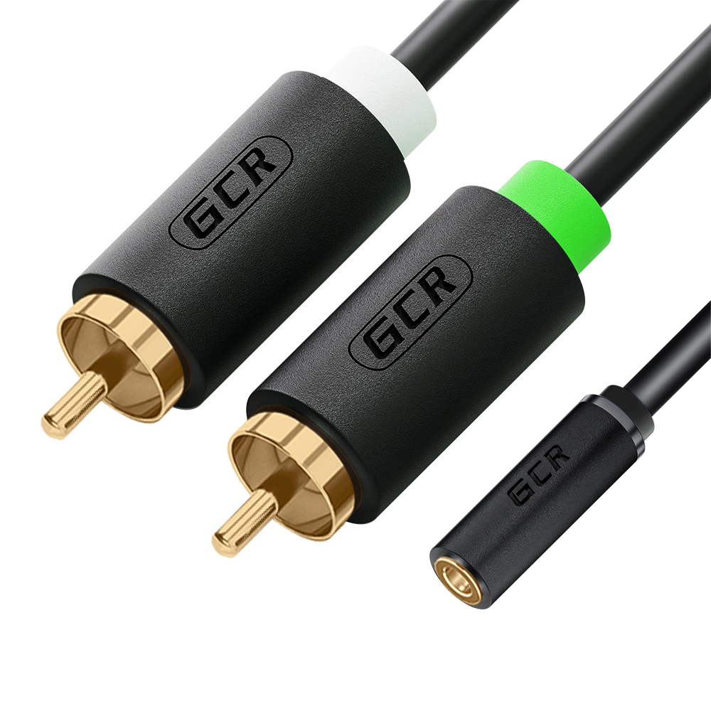Кабель-переходник аудио jack 3.5mm / 2 х RCA, GOLD