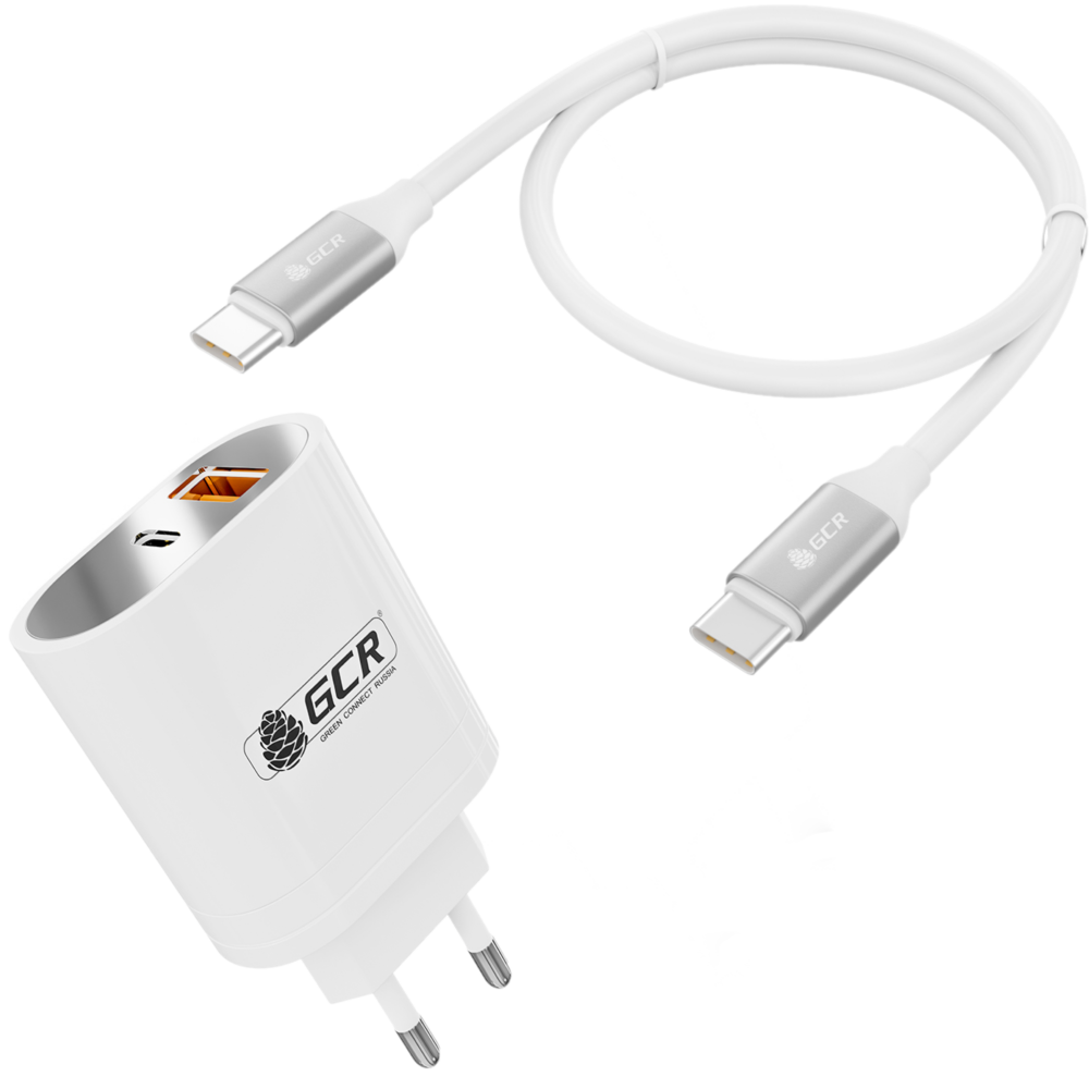 Комплект от GCR СЗУ на 2 USB порта TypeA и TypeC для быстрой зарядки + кабель TypeC для быстрой зарядки и передачи данных PD 18W QC 3.0 5A