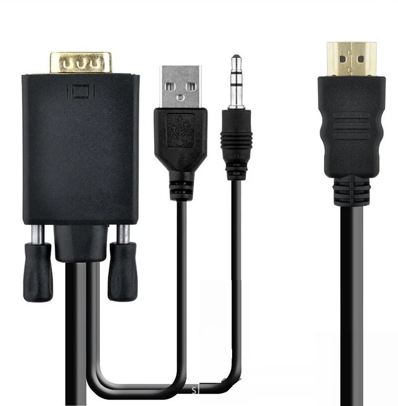 Кабель переходник c HDMI на VGA 3,5 мм audio USB AM