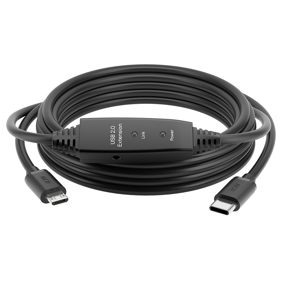 GCR PRO Активный кабель Type-C/MicroB USB 2.0 с усилителем сигнала + доп питание