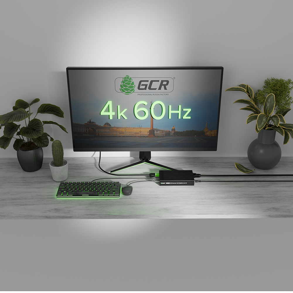 GCR PRO HDMI удлинитель KVM по витой паре CAT5e/6 до 120м 4K@60Гц передатчик + приемник ИК-управление