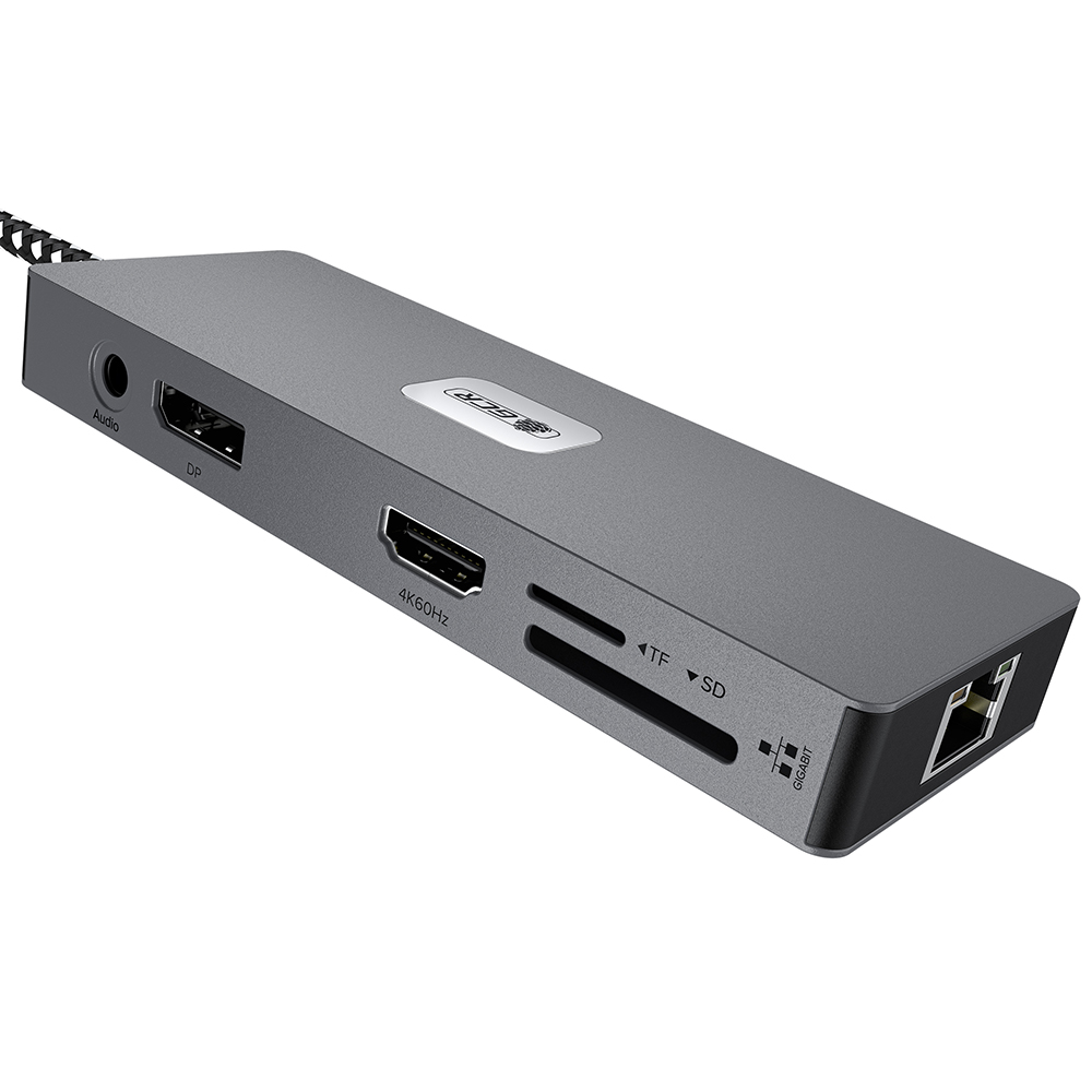 GCR PRO Док-станция 11в1 USB-C HUB 3*USB 3.2 10Gbps Type-C PD 100W HDMI/DP 4K VGA RJ45 TF/SD Audio