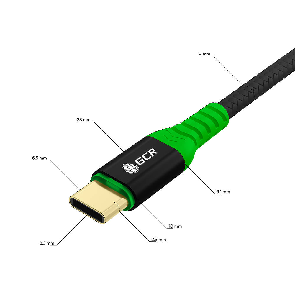 GCR PRO Кабель Type-C/Type-C 60W PD в оплетке нейлон GOLD