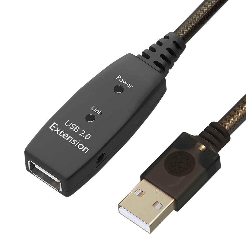 GCR PRO Активный удлинитель USB 2.0 AM/AF GOLD с усилителем сигнала + доп питание DC