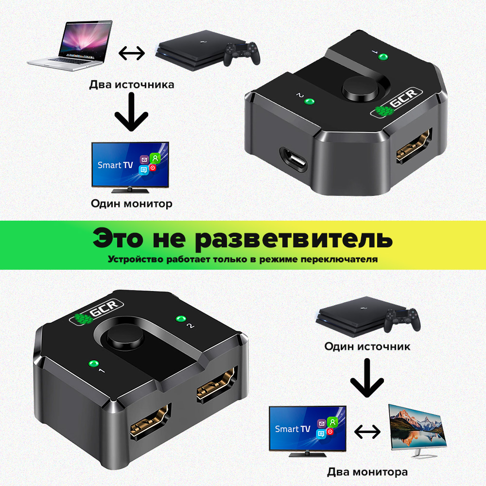 Переключатель HDMI универсальный 1x2 или 2x1 4K 60 Hz для монитора телевизора