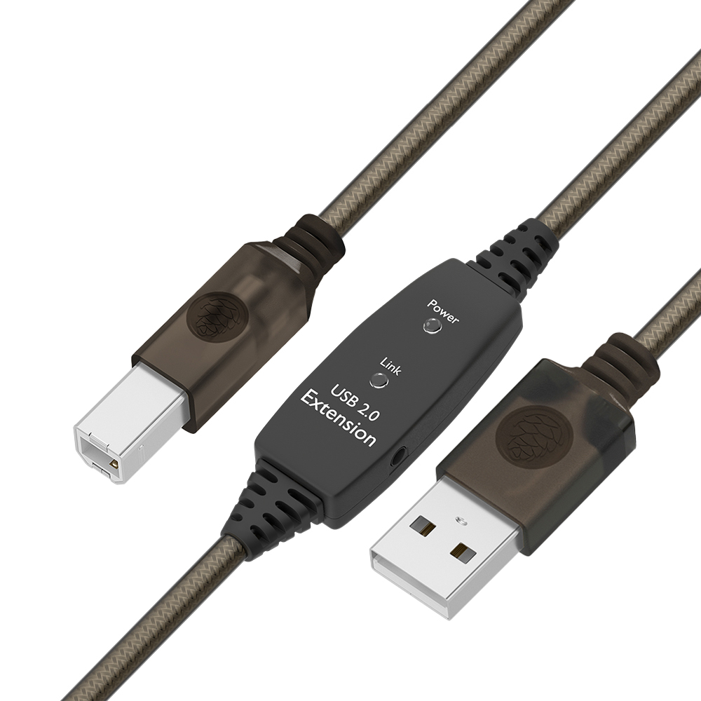 GCR PRO Активный кабель USB 2.0 AM/BM с усилителем сигнала + доп питание DC