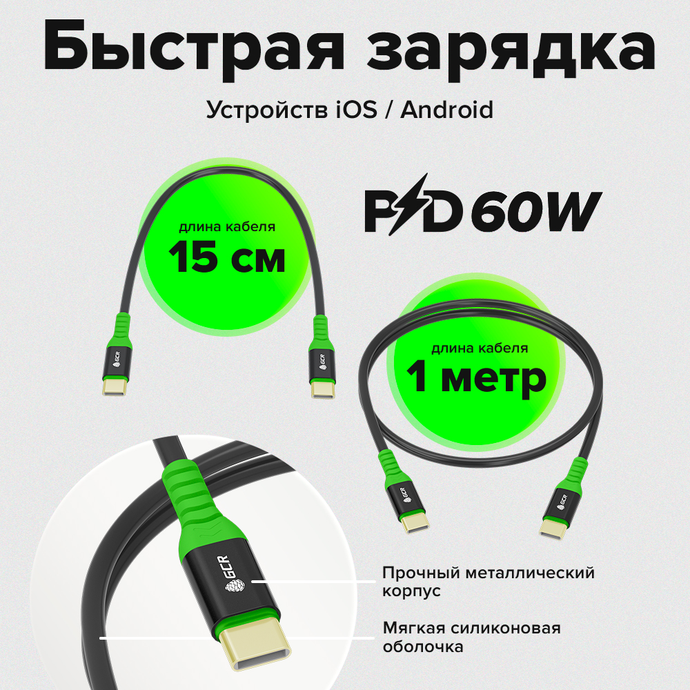 GCR PRO Комплект PowerBank магнитный 5000mAh MagSafe PD 15W + 2 кабеля Type-C PD 60W