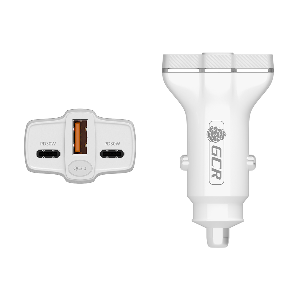 GCR PRO Автомобильное зарядное устройство 3в1 USB QC3.0 + 2*Type-C PD 30W
