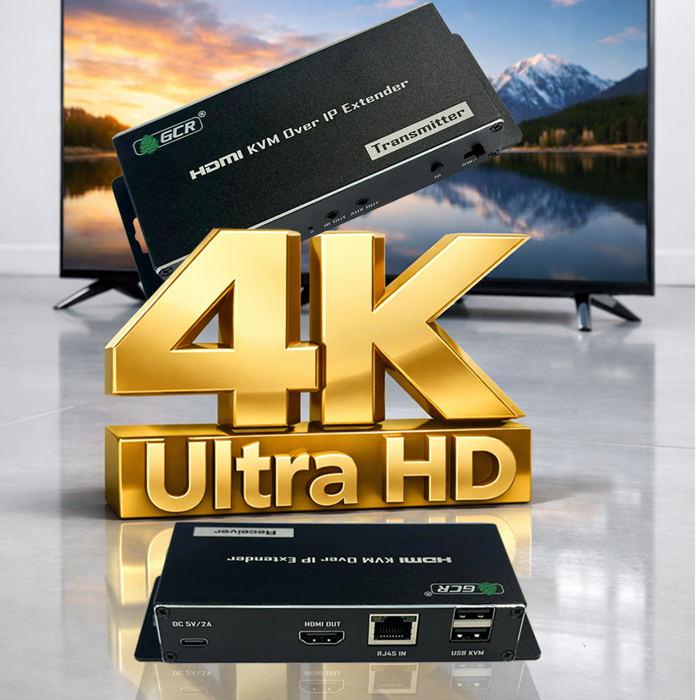 GCR Удлинитель HDMI KVM по IP по витой паре 4K до 180М передатчик + приемник IR EDID Stereo Audio