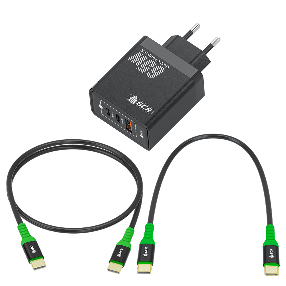 GCR PRO Комплект СЗУ 3в1 GaNInfinity 65W QC/PD+2 кабеля Type-C PD 60W